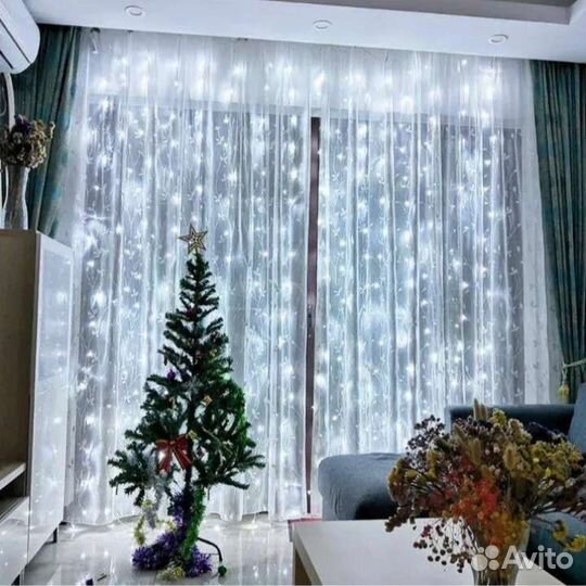 Новогодние украшения для дома, гирлянда штора