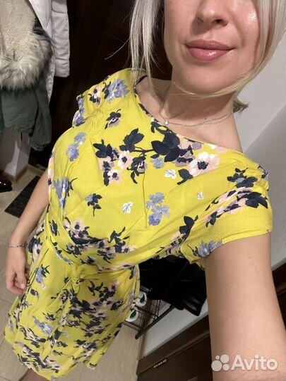 Платье вискоза летнее желтое с цветами m