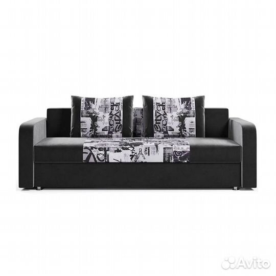 Диван-кровать Леон черный велюр/принт City