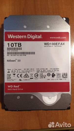 Hdd жёсткий диск 10tb western digital red