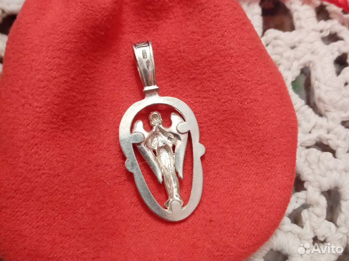 Серебряная подвеска щит Ангел хранитель