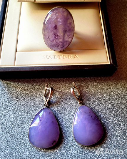 Комплект кольцо и серьги с бразильским аметистом