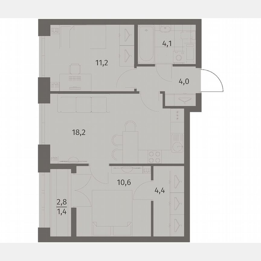 2-к. квартира, 53,9 м², 7/11 эт.