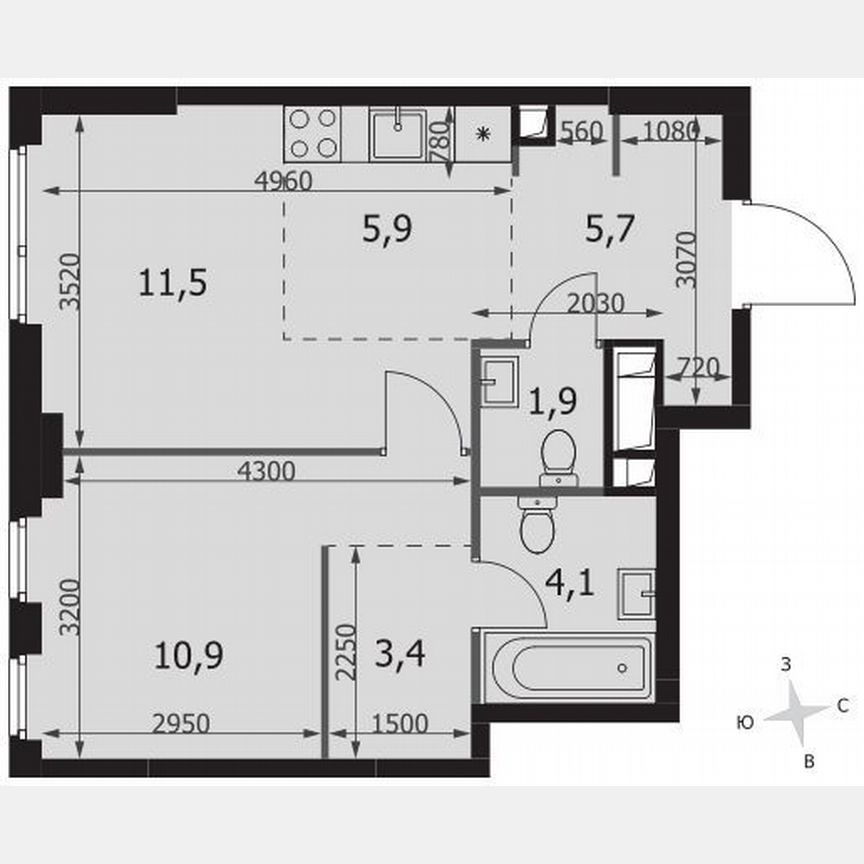 1-к. квартира, 43,4 м², 6/42 эт.