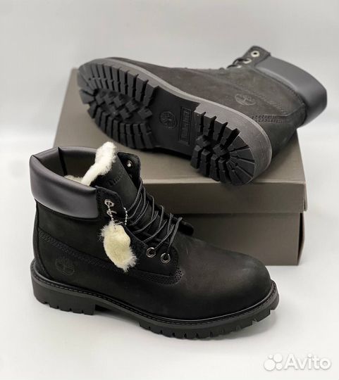 Теплые ботинки Timberland Черные с мехом