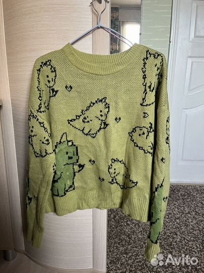Свитер shein с динозаврами зеленый