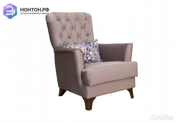 Кресло Ирис серо-розовое / сиреневые ветви