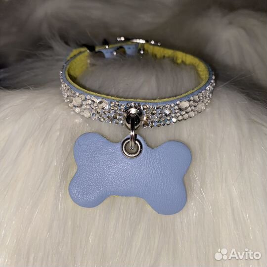 Ошейник натуральная кожа стразы, ручная работа
