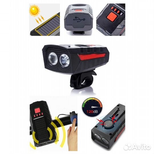 Фонарь велосипедный BZ-935 солнечная батарея сигна