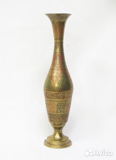 Ваза для цветов, Индия, латунь, гравировка, высота
