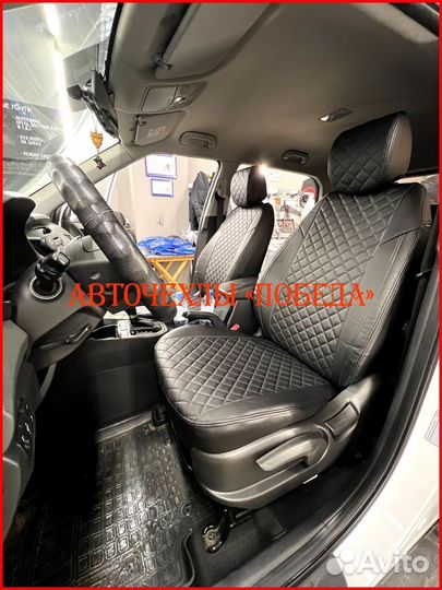 Чехлы Hyundai Creta 1 из экокожи чёрные Ромб