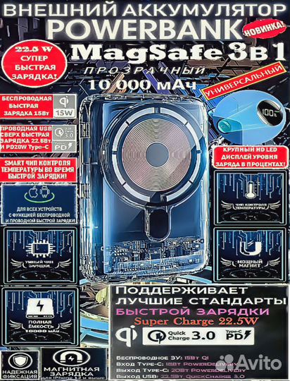 Повербанк беспроводной магнитный MagSafe premium