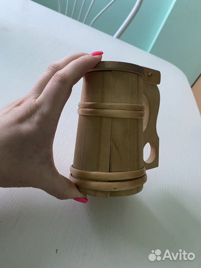 Пивная деревянная кружка с крышкой