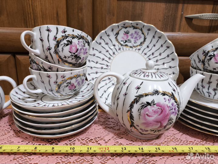 Чайно-кофейный сервиз, розы, лфз, 1960-е, СССР