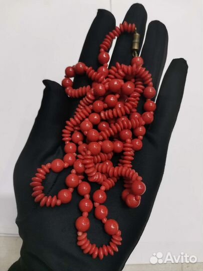Бусы винтажные красные Бижутерия СССР (Ч)