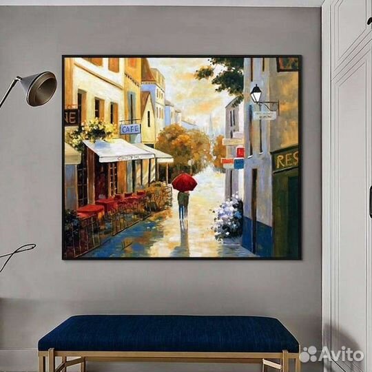 Яркая картина маслом на холсте Городской пейзаж