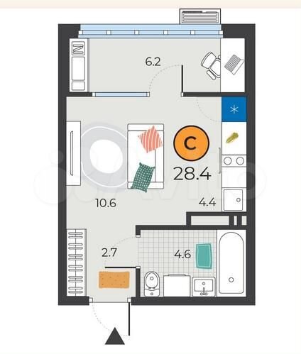 Квартира-студия, 28,4 м², 7/18 эт.