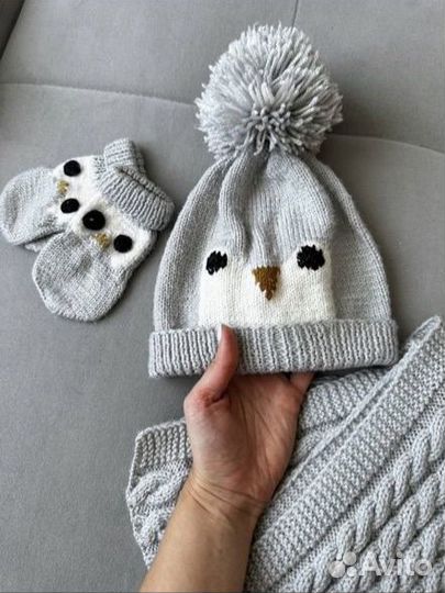 Детский комплект шапка, шарф, варежки