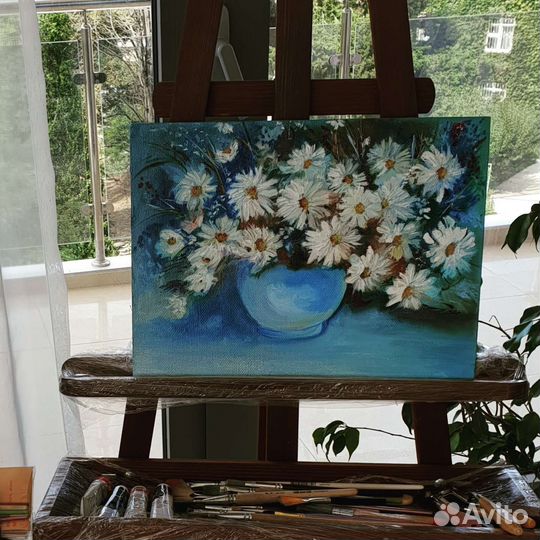 Картина, написанная маслом на холсте лён