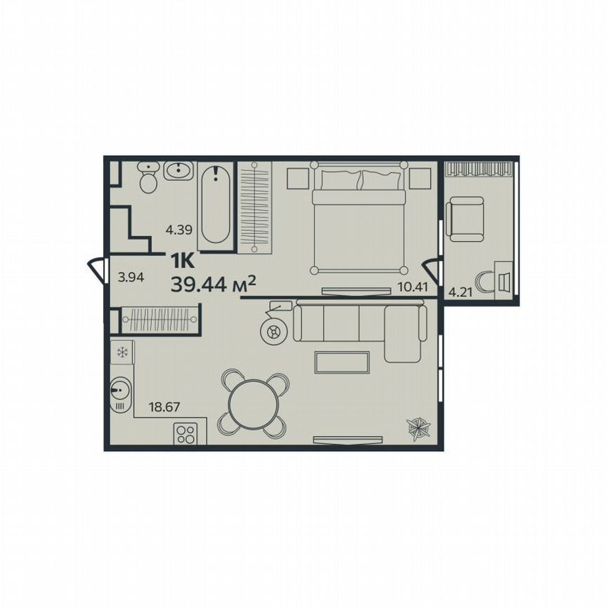 1-к. квартира, 39,4 м², 2/9 эт.