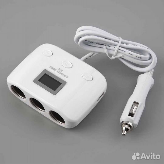 Автомобильный прикуриватель на 3 выхода + 2 USB