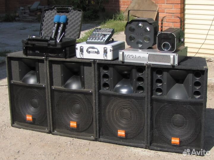 Колонки EVM 2800W Усилки Микшер Микрофоны Светомуз