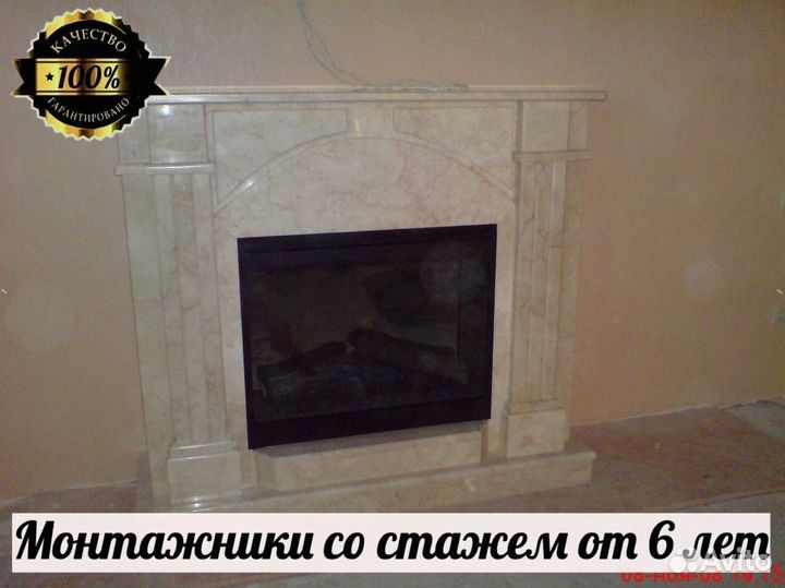 Камин угловой, облицовка, портал из камня