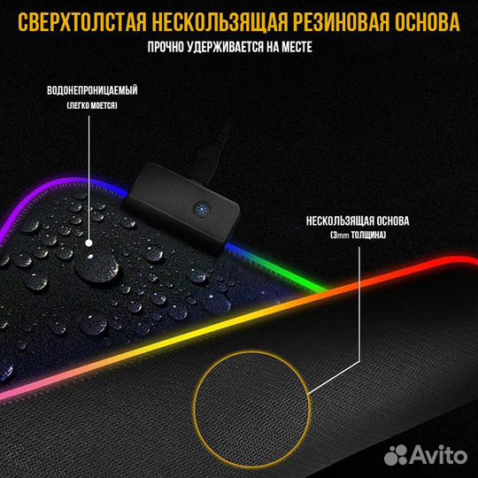 Игровой коврик для мыши c RGB подсветкой