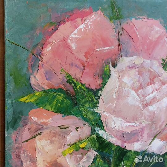 Оригинальная картина маслом цветы красные пионы