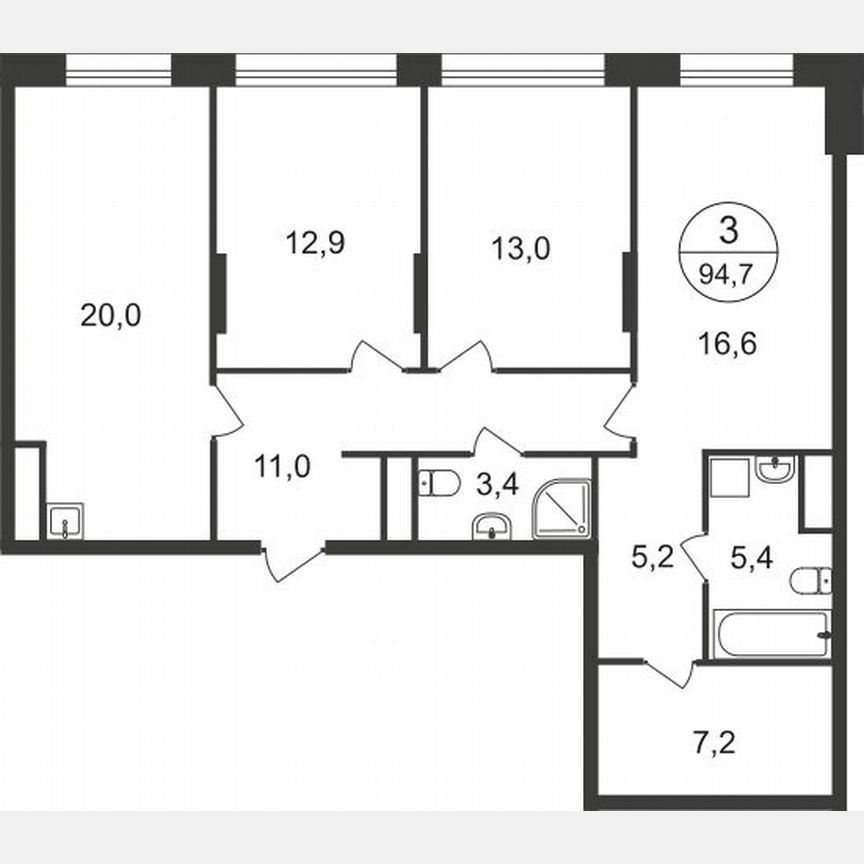 3-к. квартира, 94,7 м², 22/22 эт.