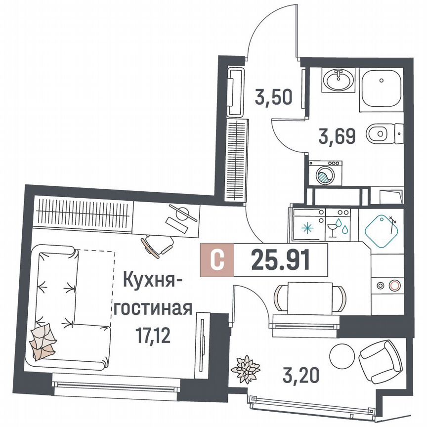 Квартира-студия, 25,9 м², 4/18 эт.