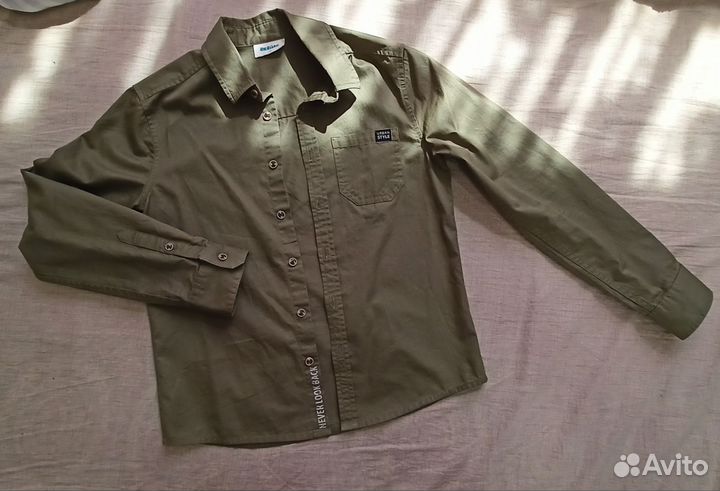 Рубашка для мальчика зелёная 134