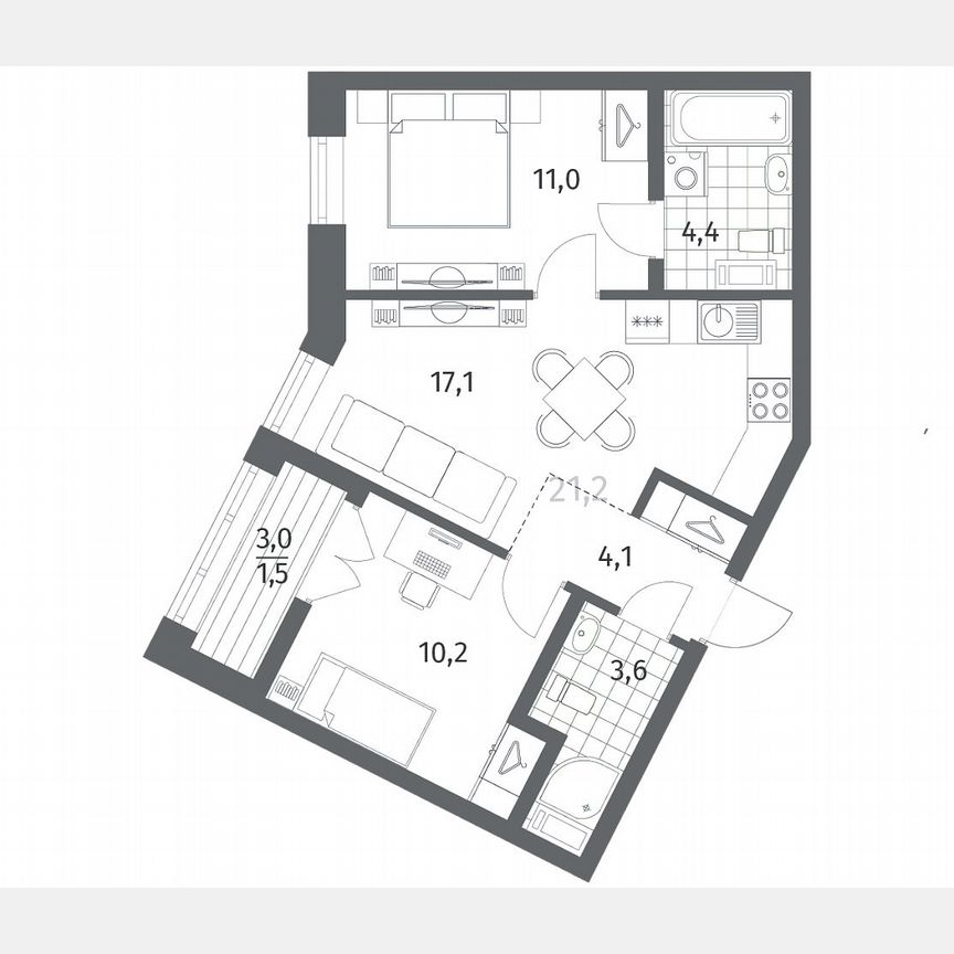 2-к. квартира, 51,9 м², 3/12 эт.