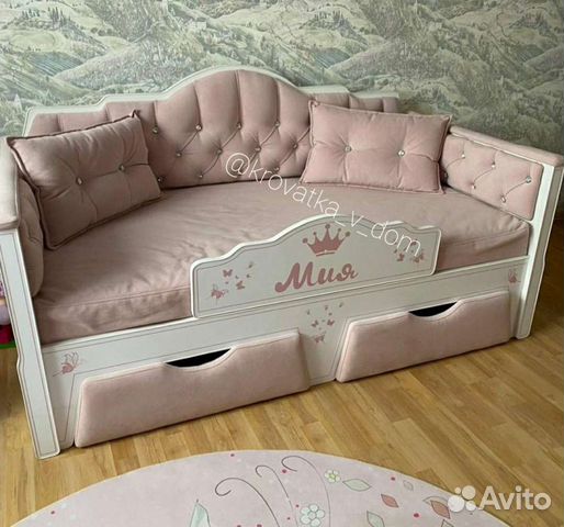 Детский диван кровать розовая - С