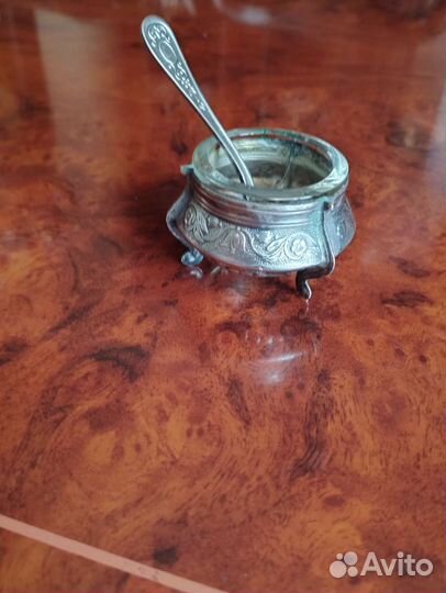 Солонка мельхиор СССР с ложечкой
