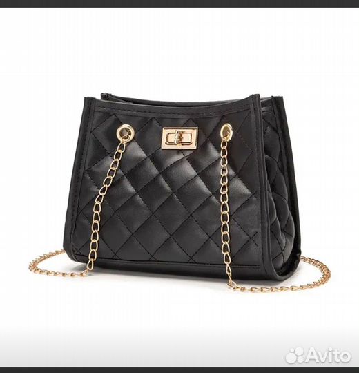 Мягкая женская сумка в клетку. Чёрная