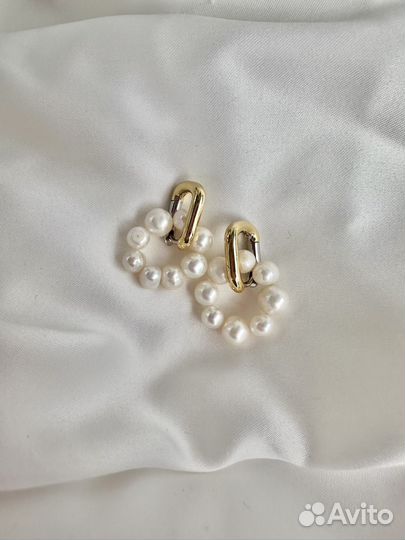 Серьги трансформеры конго с натуральным жемчугом