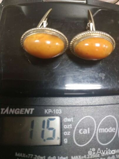 Запонки с янтарем СССР 875 пробы