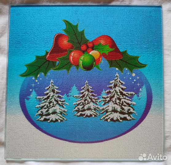 Доска разделочная стеклянная новогодняя