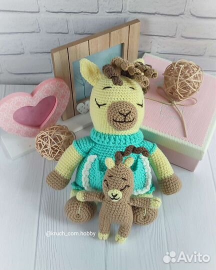 Кукла ручной работы Лама с детёнышем