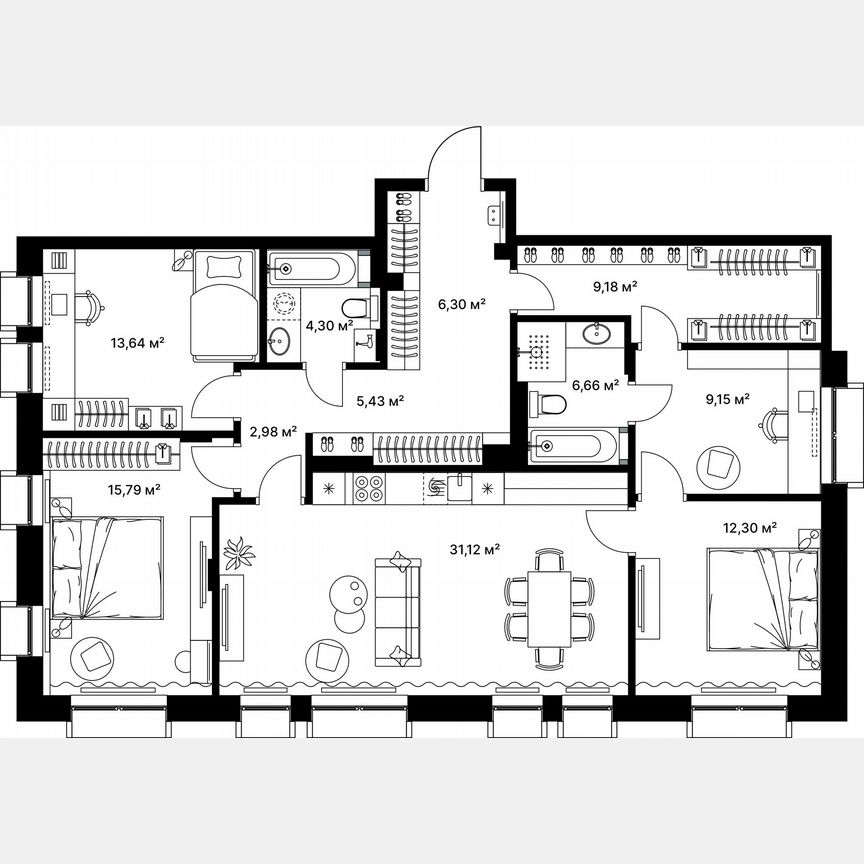 3-к. квартира, 116,8 м², 5/5 эт.