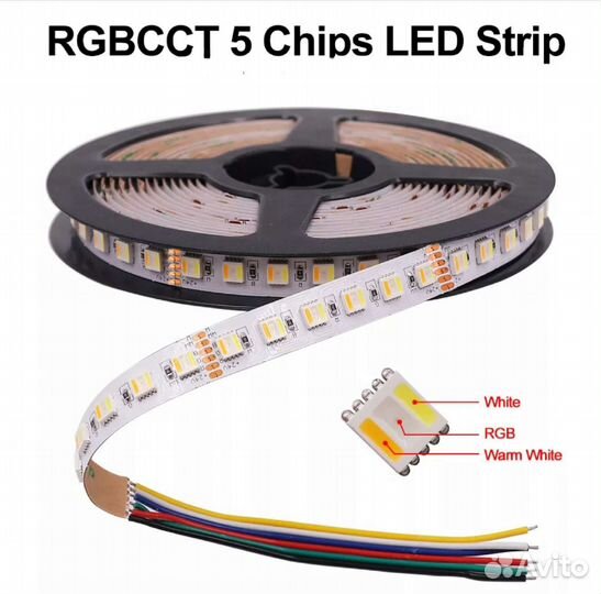 Светодиодная лента, 24В, rgbcct, в силиконовом кож