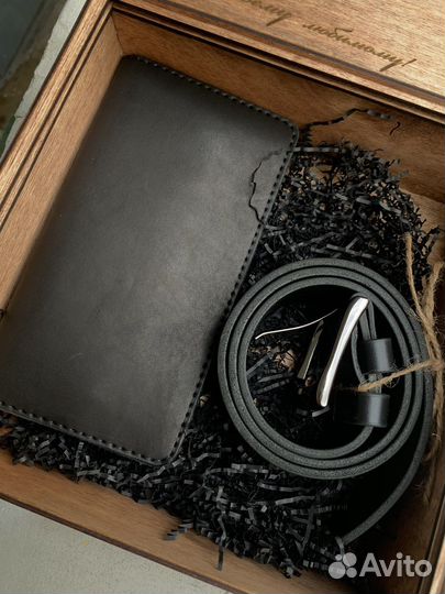 Подарочный набор для мужчины ремень портмоне кожа