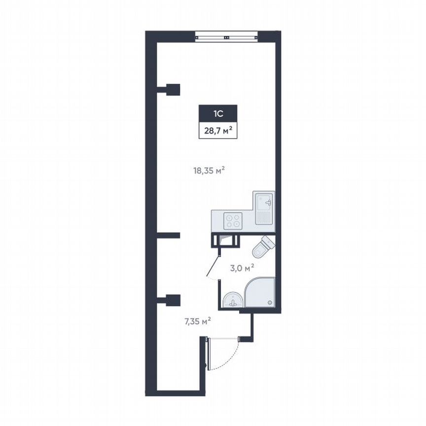 Квартира-студия, 28,7 м², 11/18 эт.