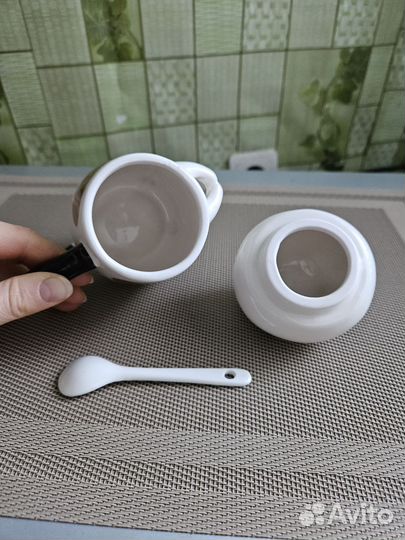 Кружка керамическая с ложкой неко кошка/кот