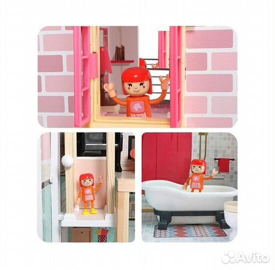 Деревянный кукольный домик с лифтом и бассейном