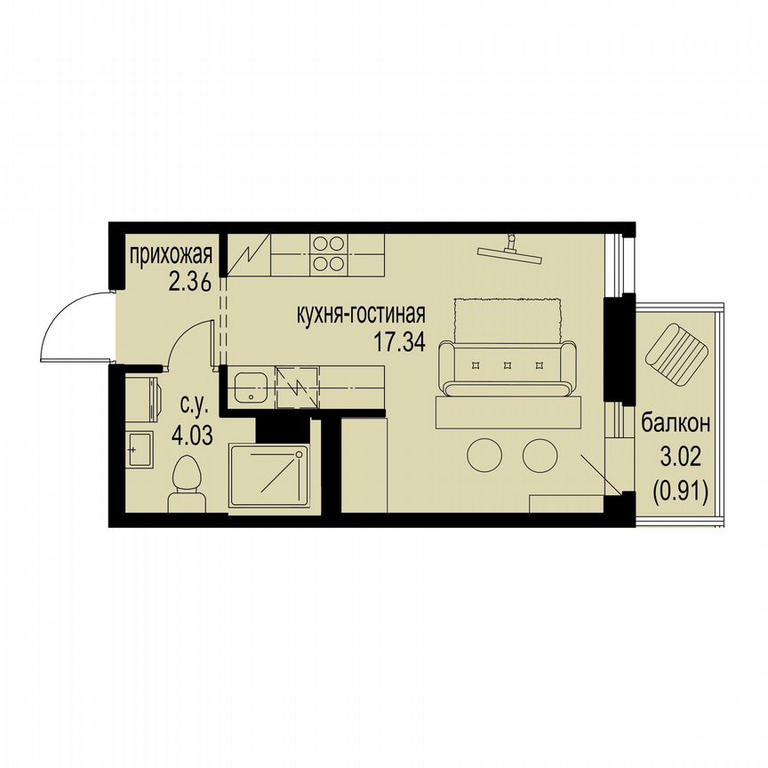 Квартира-студия, 24,6 м², 7/12 эт.