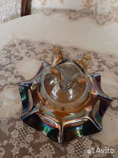 Ваза для фруктов цветное стекло СССР