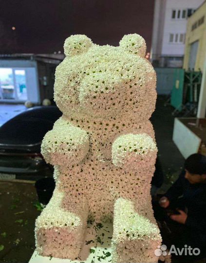Медведь из хризантемы, из цветов, доставка, мишка