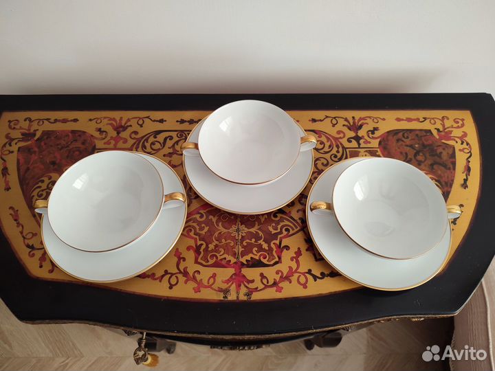 Три суповые чашки с тарелками Германия KPM